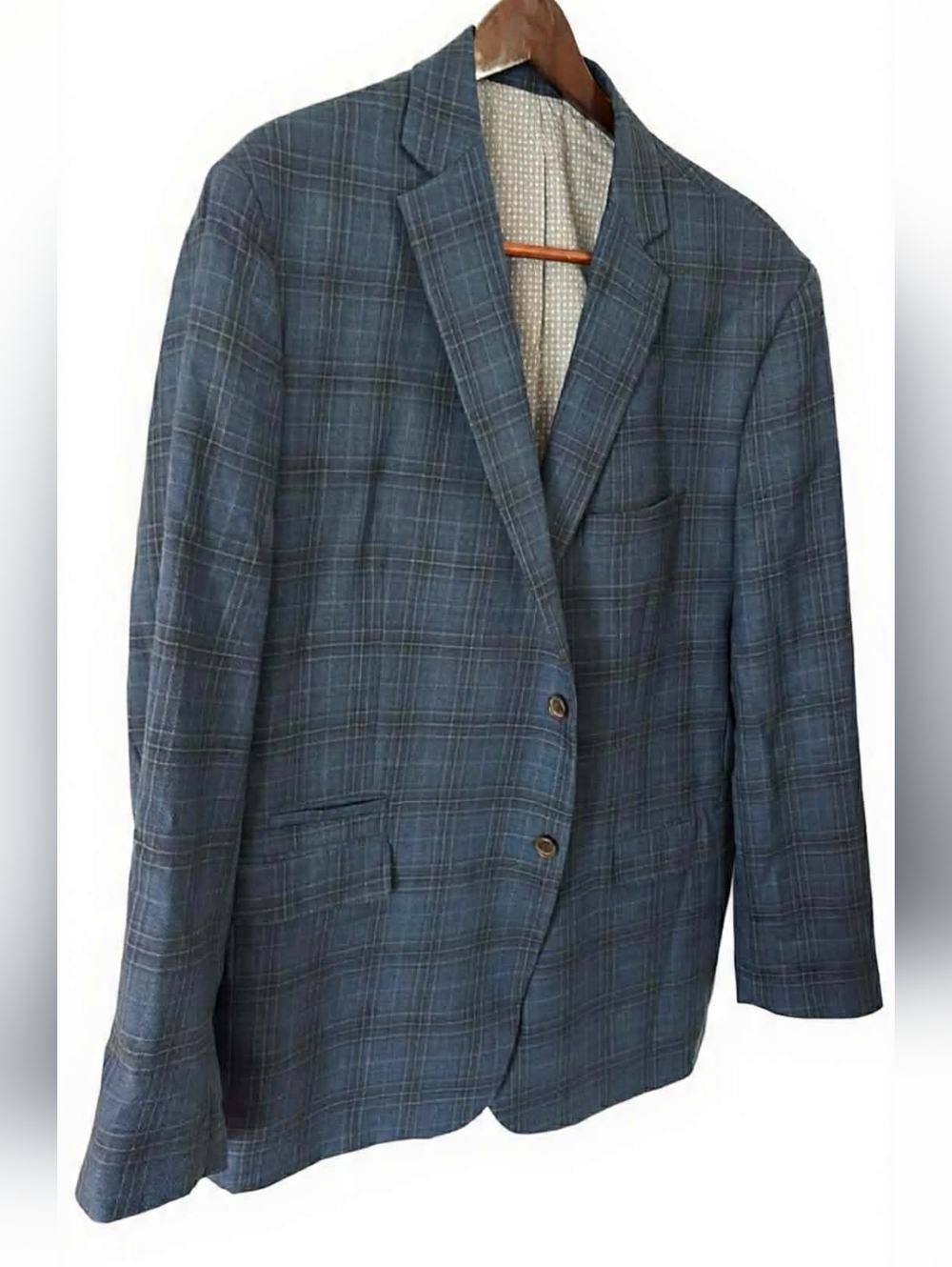 Johnston & Murphy Navy Blue Plaid Sport Coat Wool